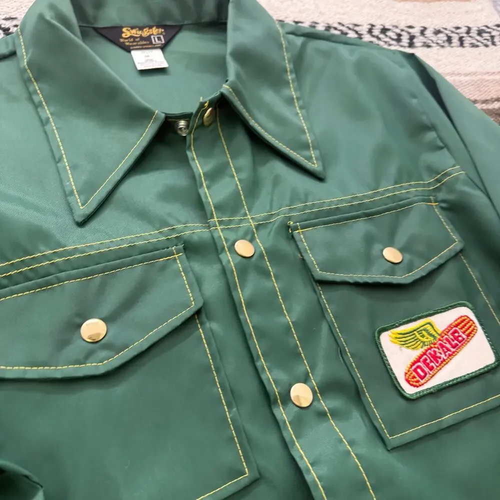 Vintage 80's Swingster Green Dekalb Seed Farmer Shacket Nylon Snap Jacket Sz L